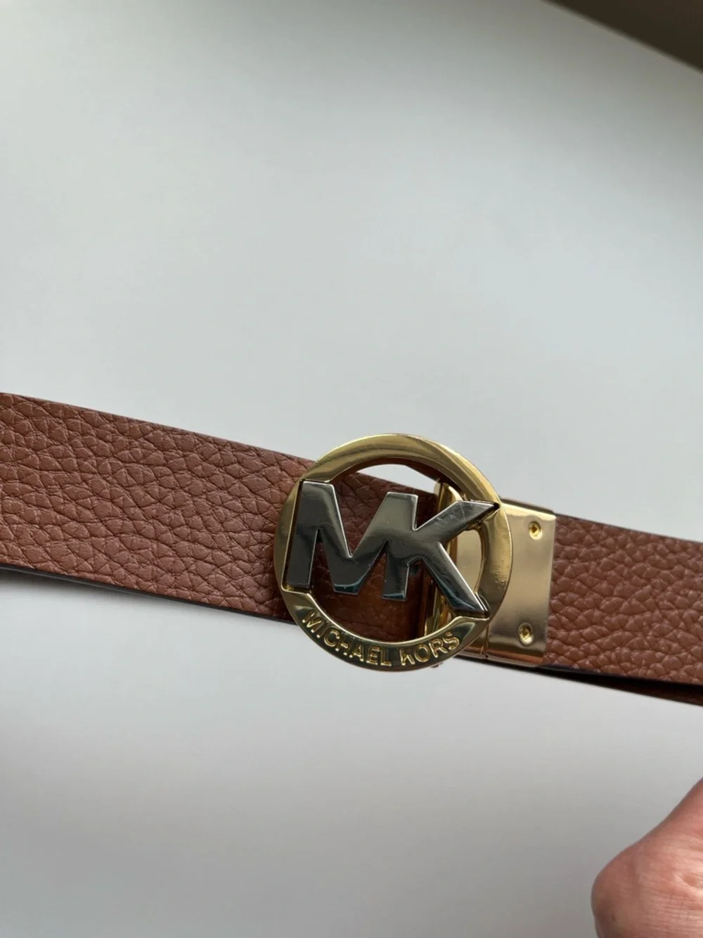 Michael Kors Reversible MK Logo Belt Brown Monogram Gold Buckle 43.5”